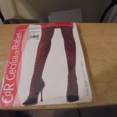 Cecilia de Rafael Stretch Fashion Tights - Black/Red - Size Medium